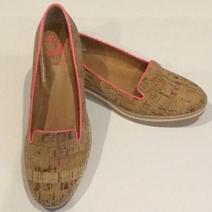 NWOT Natural cork w/pink trim loafers